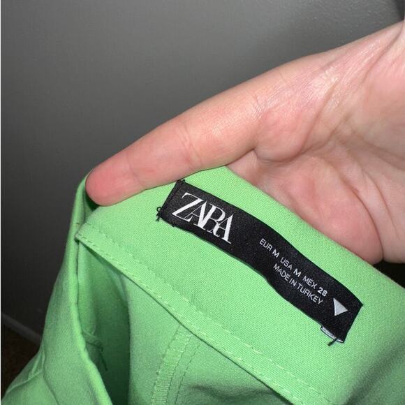 Zara High Rise Kick Flare Pants Neon Green Size Medium Retro Minimalist Trousers - Picture 4 of 6